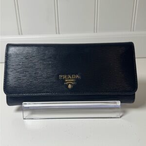 Prada Saffiano Lux Leather Continental Wallet with Gold Hardware
